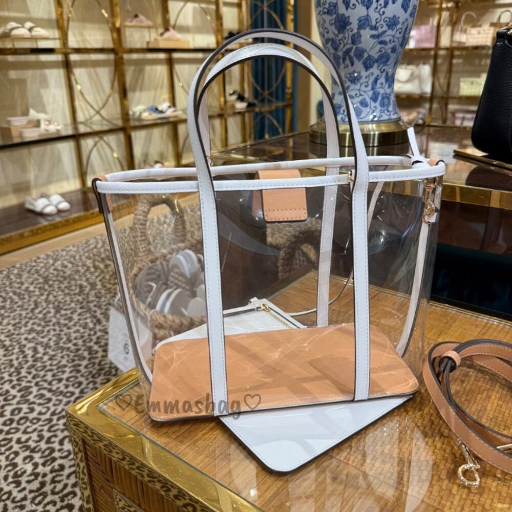 Authentic ‼️Tory Burch Blake Clear Small Tote 156485 $370 Clear / Optic White - Picture 6 of 12